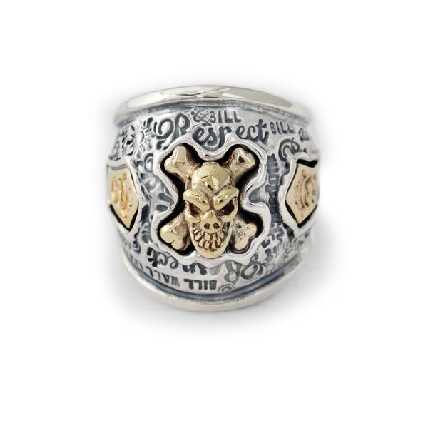 Graffiti Dome Ring with "SKULL & CROSSBONES" Top "B CROWN" Tag