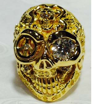 22K Yellow Gold Ultimate Graffiti Master Skull Ring