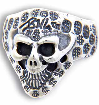 Small Graffiti Good Luck Skull Ring w/$$ Skull Art