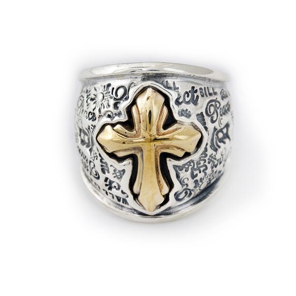 Graffiti Dome Ring with "CROSS" Top