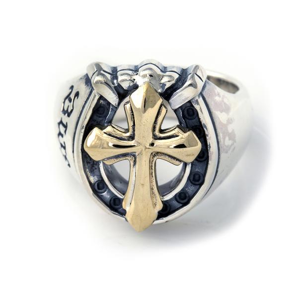 Horseshoe Ring with "CROSS" Top - Medium