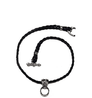 MUSICIAN'S NECKLACE-LEATHER BRAIDED W/FLEUR DI LIS SLIDER, LT